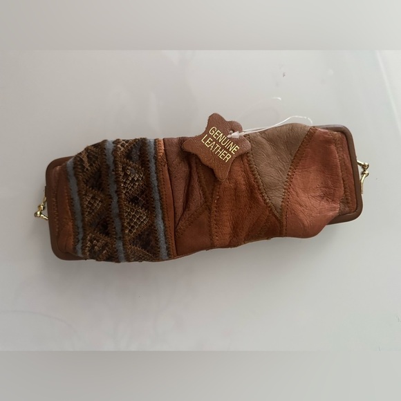 Patchwork Leather Clutch with Tribal Design - Picture 1 of 2